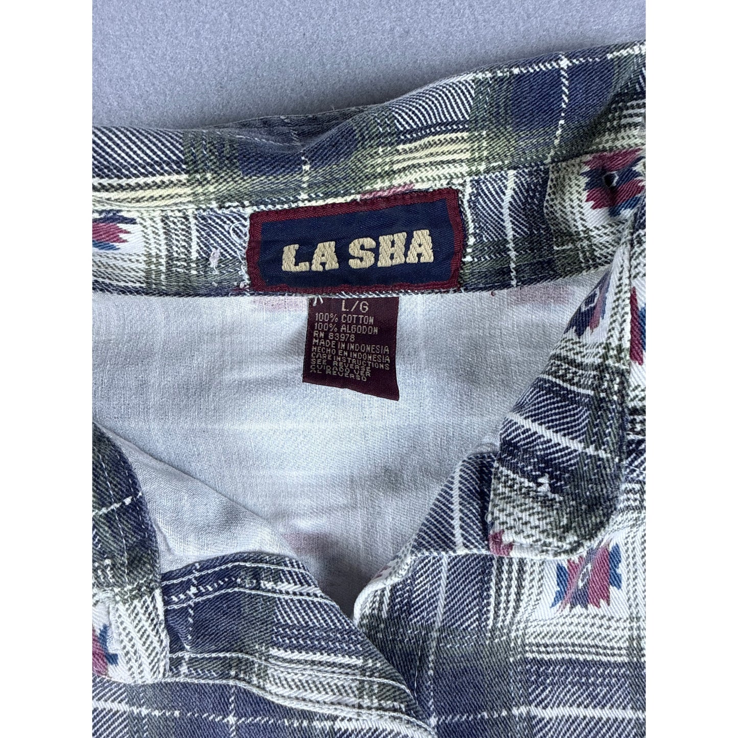 Vintage La Sha Plaid Aztec Shirt - L