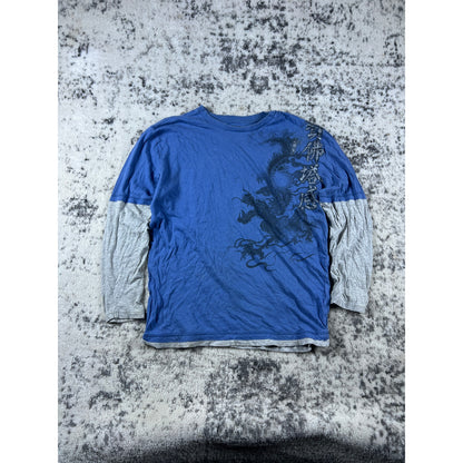Y2k JNCO Style Longsleeve Blue Dragon Shirt - YL