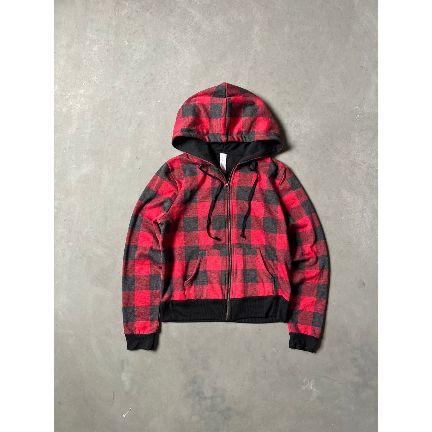 Vintage Y2k Checkered Red Hoodie Full Zip 2000's Extra Small