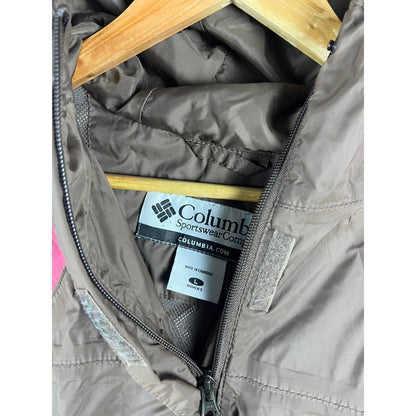 Columbia Jacket Windbreaker Women's Large Brown/Pink Lightweight Full Zip Hood